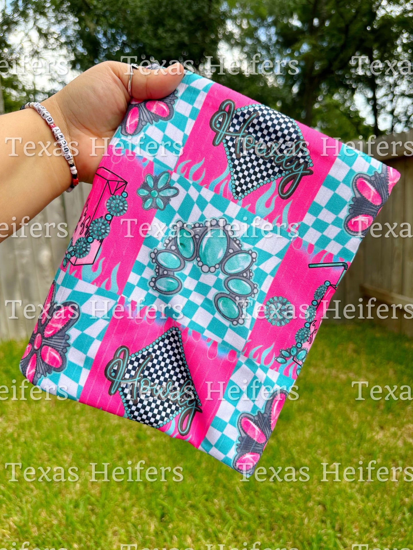 Turquoise Howdy Patchwork RTS BRUSHED WIDE RIB