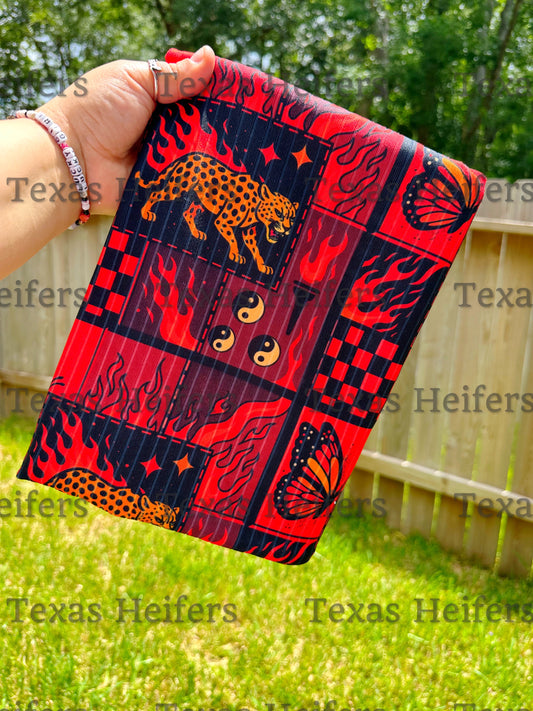 Red Butterfly Patchwork RTS BRUSHED WIDE RIB