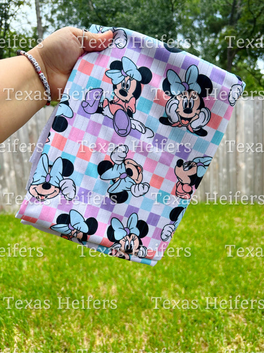Pastel Checker Mouse Girl RTS BRUSHED WIDE RIB